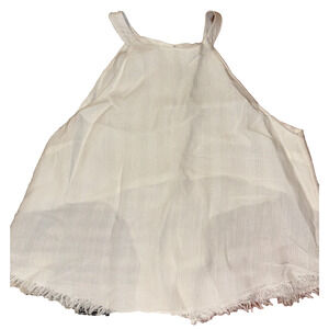 Honey Belle Womens Sz LARGE White Sleeveless Blouse Button Up Back Raw Hem Lined